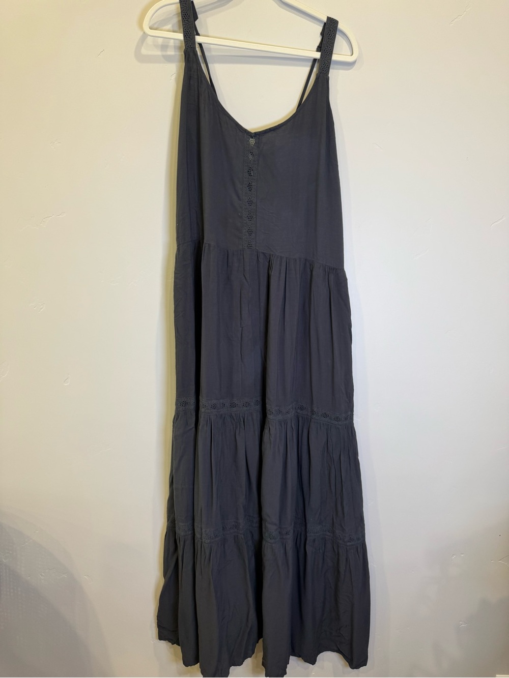 Splendid Women's Charcoal Tiered Maxi Dress with Lace - Picture 2 of 5